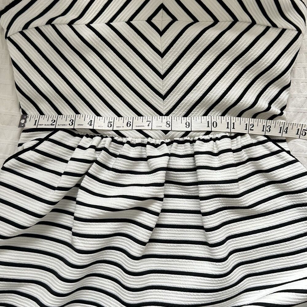 Anthropologie Maeve Mitred Diamond Stripe Dress Pleated FIt+Flare Pockets Size 8 - Picture 12 of 16